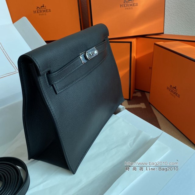 Hermes女包 愛馬仕Kelly DanSe包 黑色金銀扣 evercolor皮 進口密蠟線全手工 Hermes跳舞包  tdh2199